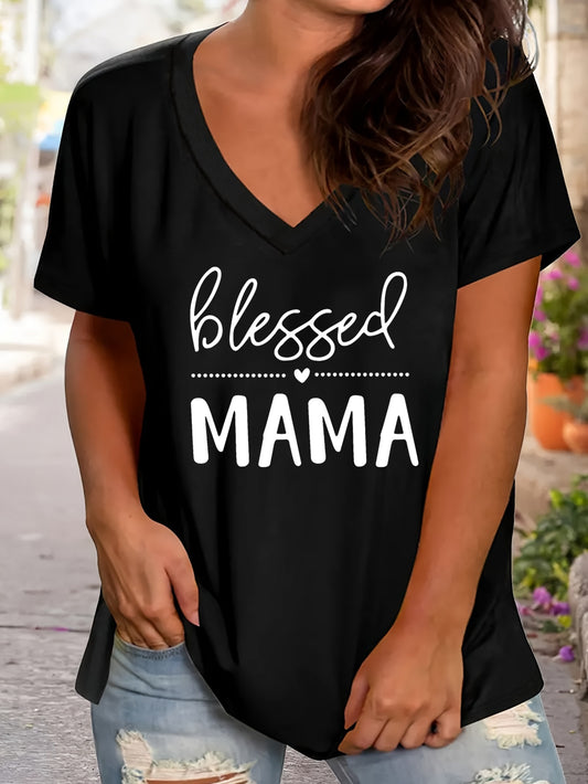 Blessed Mama Plus Size Women's Christian V Neck T-Shirt claimedbygoddesigns