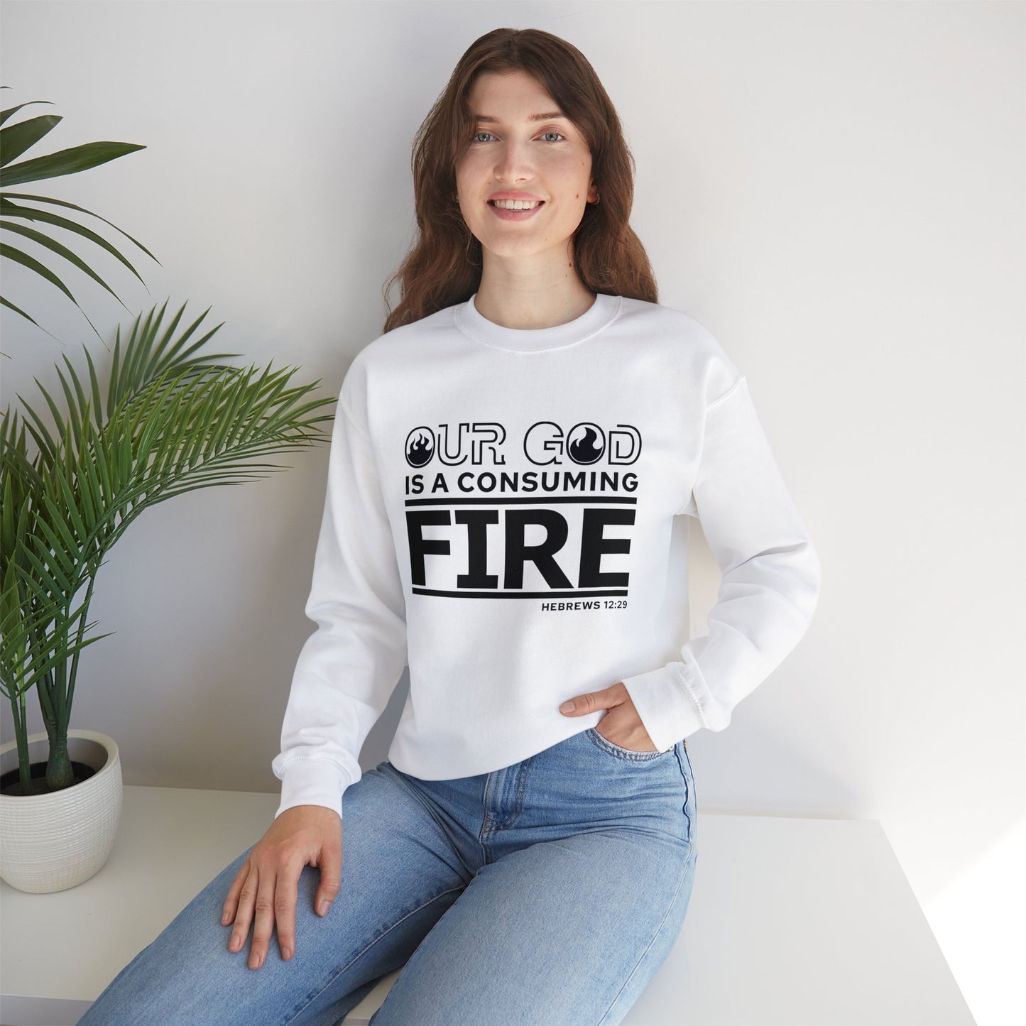 He Is A Consuming Fire Unisex Heavy Blend™ Crewneck Christian Sweatshirt