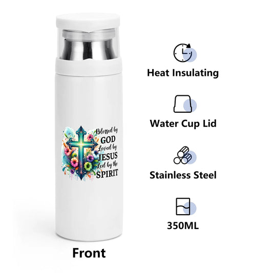 Blessed by God Loved by Jesus Led by the Holy Spirit Christian Vacuum Water Bottle with Cup popcustoms