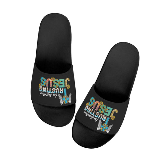 Im Just Here Trusting Jesus Kids Christian Slide Sandals popcustoms