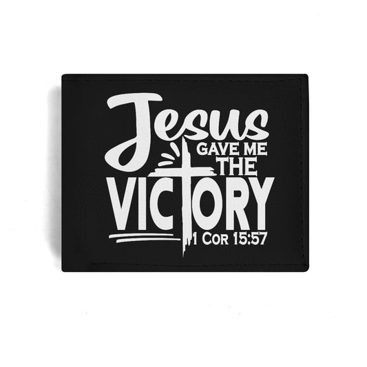 He Gave Me The Victory Mens Minimalist PU Leather Christian Wallet