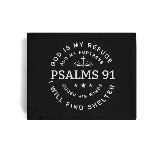 Psalms 91 He Is My Refuge Mens Minimalist PU Leather Christian Wallet