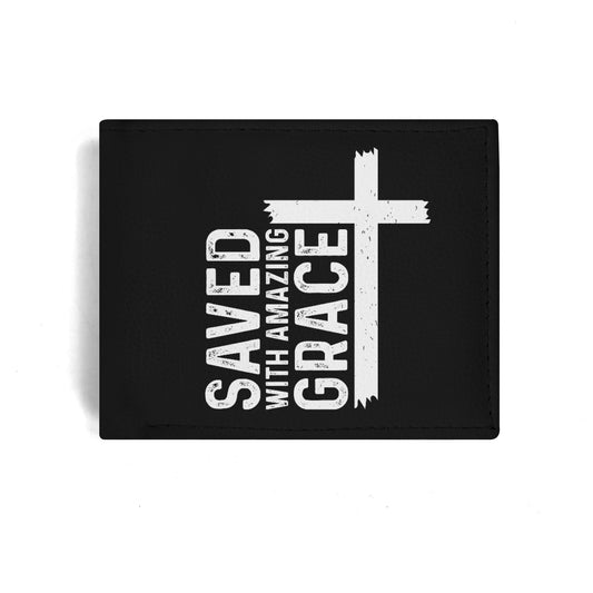 Saved With Amazing Grace Mens Minimalist PU Leather Christian Wallet