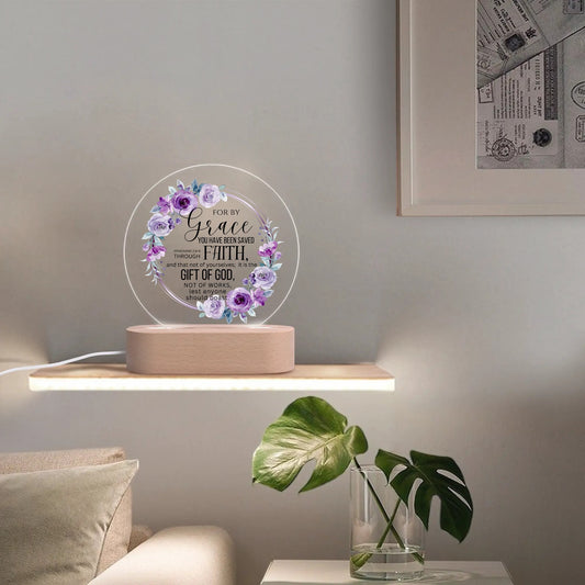 Ephesians 2:8-9 For By Grace You Have Been Saved Christian Acrylic Round Lamp Night Light Christian Gift Idea
