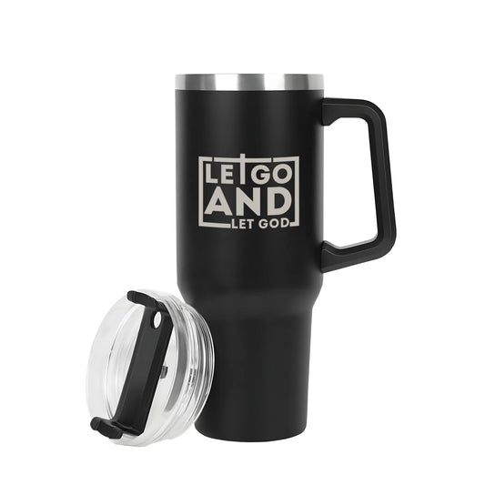 Let Go 40oz Stainless Steel Christian Tumbler Travel Mug with Handle and Straw for Cup Holder