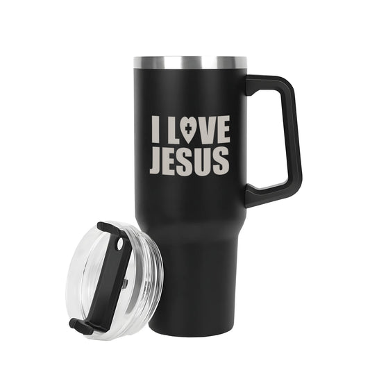 I Love Him 40oz Stainless Steel Christian Tumbler Travel Mug with Handle and Straw for Cup Holder