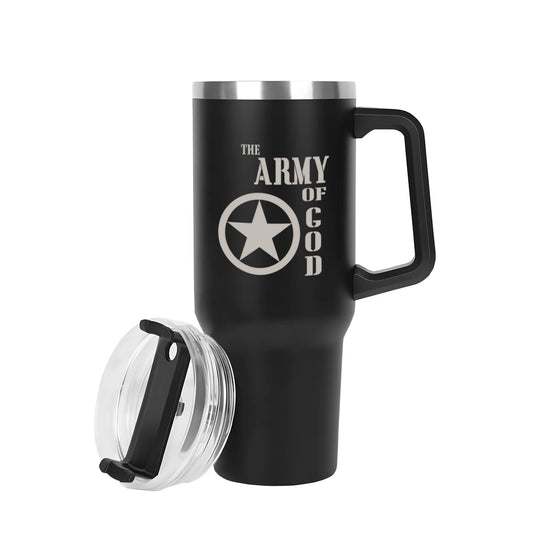 His Army 40oz Stainless Steel Christian Tumbler Travel Mug with Handle and Straw for Cup Holder
