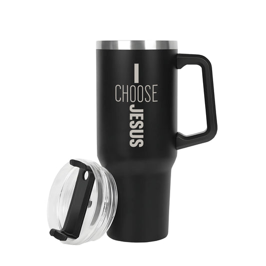 I Choose Him 40oz Stainless Steel Christian Tumbler Travel Mug with Handle and Straw for Cup Holder