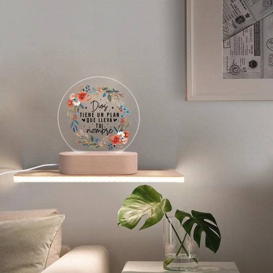 Dios Tiene Un Plan Que LLeva Tu Nombre Spanish Christian Acrylic Round Lamp Night Light Christian Gift Idea