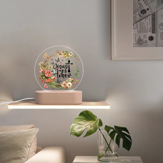 Es Amor Spanish Christian Acrylic Round Lamp Night Light Christian Gift Idea
