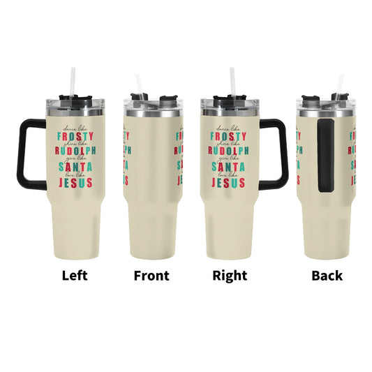 Dance Like Frosty Love Like (Christmas Themed) 40oz Stainless Steel Christian Tumbler Gift With Black Handle and Straw