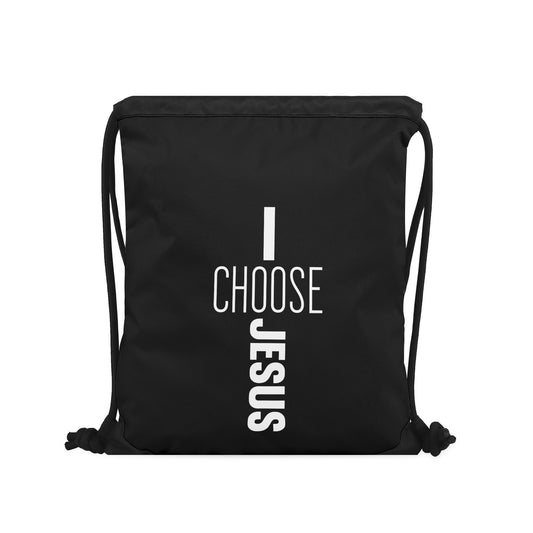 I Choose Him Black Gym Christian Drawstring Bag(Single-Sided Print)