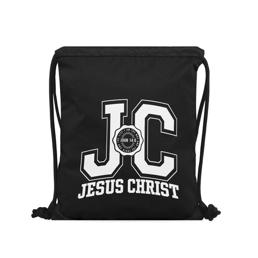 JC Black Gym Christian Drawstring Bag(Single-Sided Print)