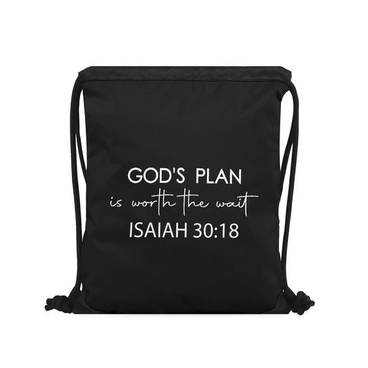 His Plan Is Worth The Wait Black Gym Drawstring Bag(Single-Sided Print)