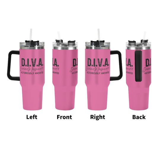 DIVA Divinely Inspired Victoriously Anointed 40oz Stainless Steel Christian Tumbler Gift With Black Handle and Straw