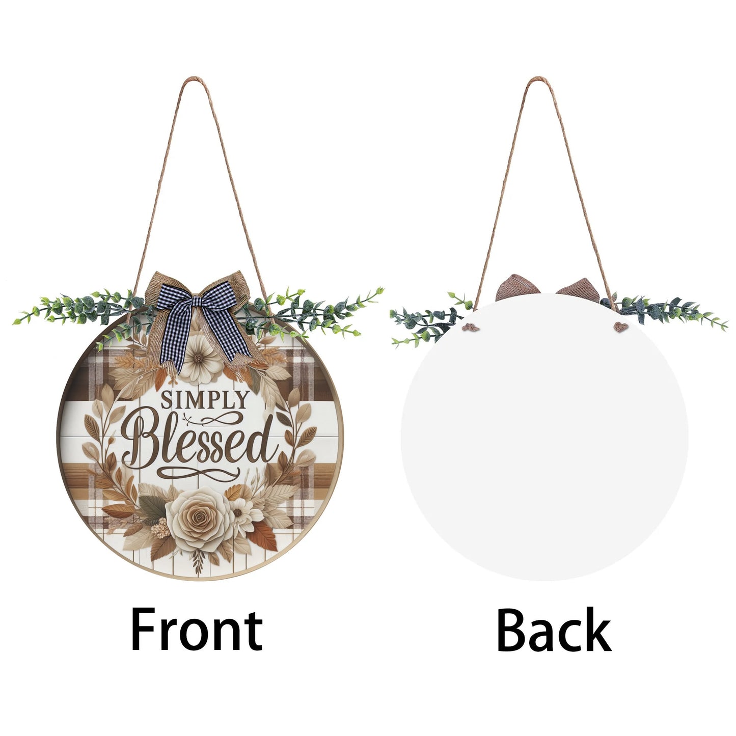 Simply Blessed Round Acrylic Hanging Welcome Sign Front for Door Decoration Wall Sign - ClaimedbyGodDesigns