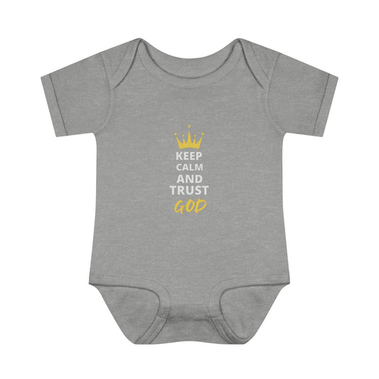 Keep Calm & Trust God Christian Baby Onesie Printify