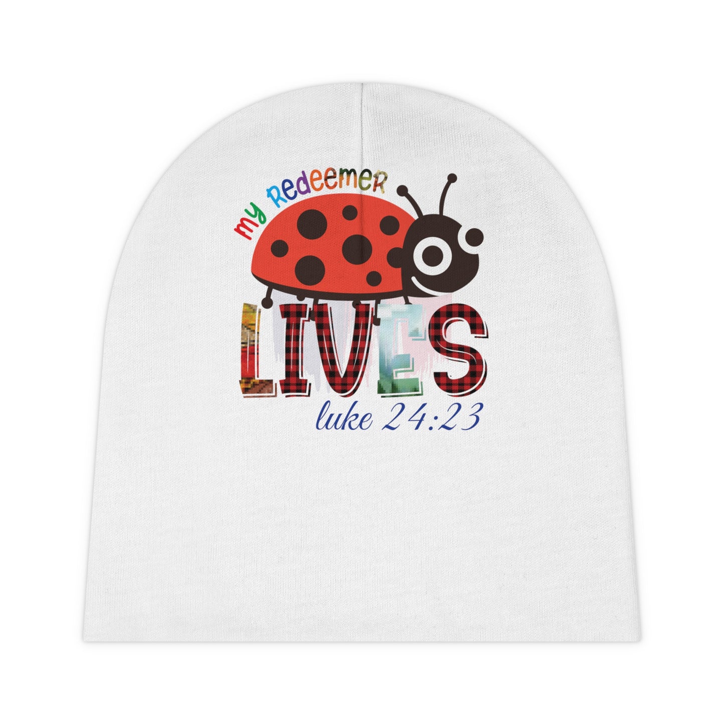 My Redeemer Lives Christian Baby Beanie (AOP) Printify
