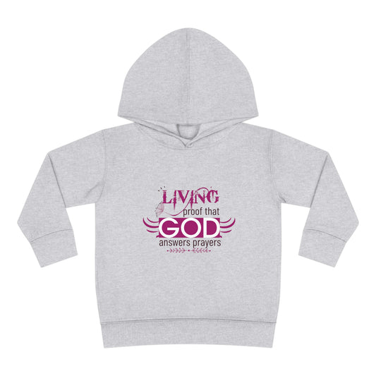 Living Proof That God Answers Prayers Toddler Christian Pullover Fleece Hoodie Printify