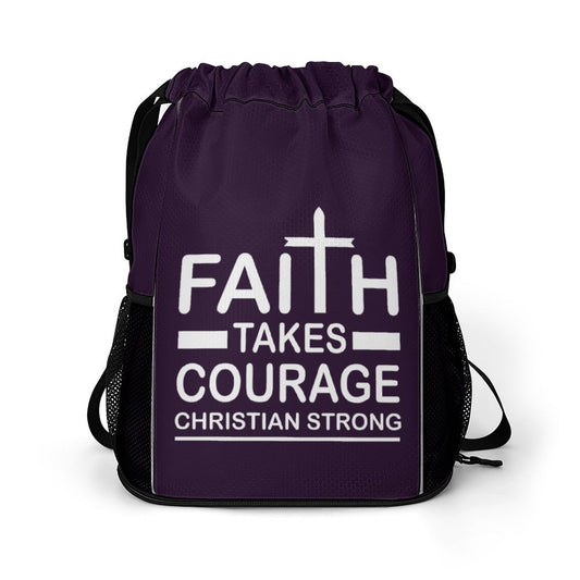 Faith Takes Courage Christian Strong Christian Waffle Cloth Drawstring Bag