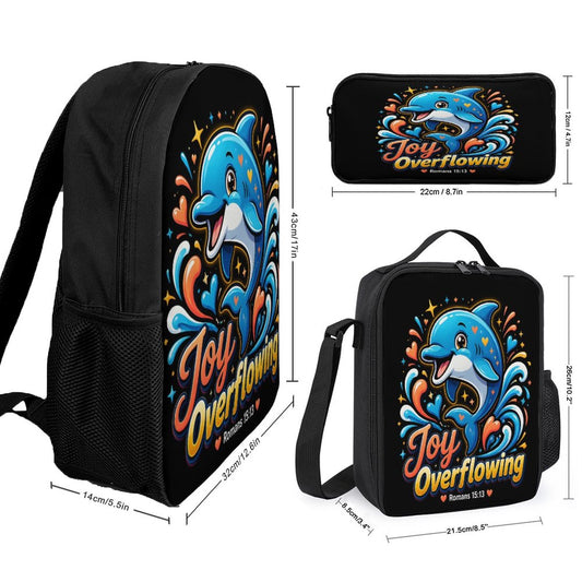 Joy Overflowing Christian 3 PCS Bag Set (Backpack, Lunch Bag and Pencil Case)