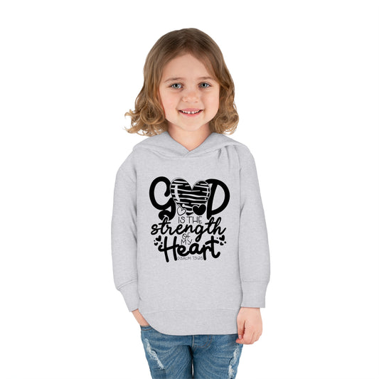 He Is The Strength Of My Heart Christian Toddler Pullover Fleece Hooded Sweatshirt
