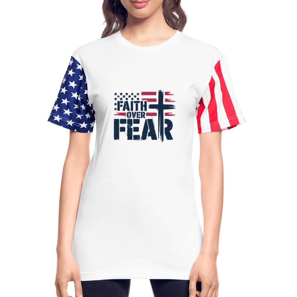 Faith Over Fear Christian unisex Adult Patriotic Stars & Stripes T-Shirt - ClaimedbyGodDesigns