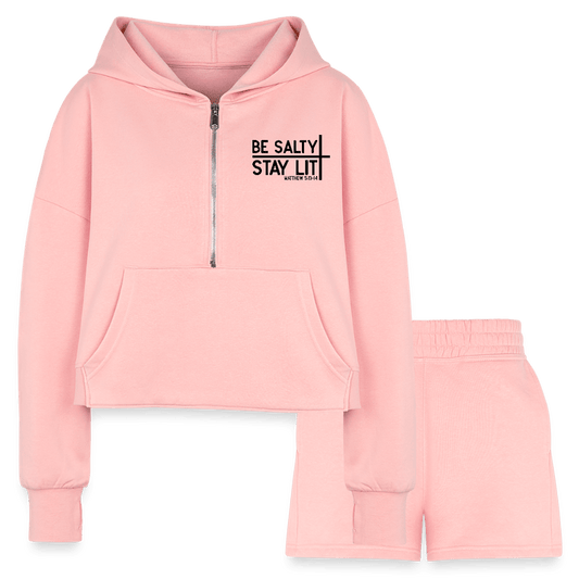 Be Salty Stay Lit Women’s Christian Cropped Hoodie & Jogger Short Set Outfit - ClaimedbyGodDesigns