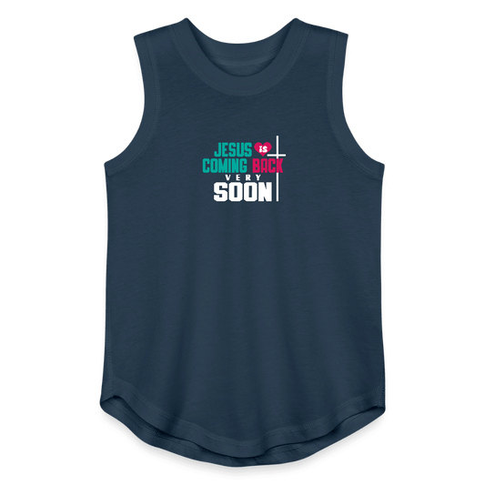 Youth Girls Christian Tank Top – “He Is Coming Back Very Soon” Design - ClaimedbyGodDesigns