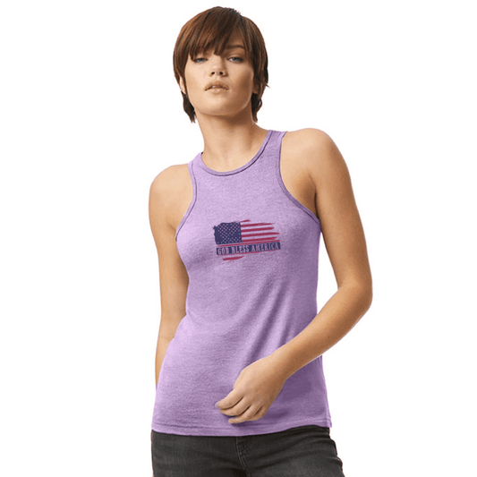 Bless America Patriotic Women’s Christian Racerneck Tank-top - ClaimedbyGodDesigns
