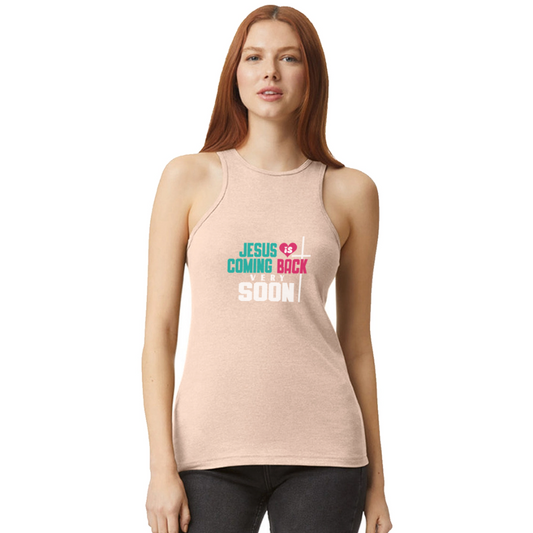 He Is Coming Back Soon Women’s Christian Racerneck Tank-top - natural
