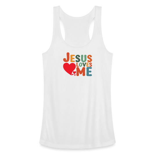 He Loves Me Women’s Christian Performance Racerback Tank Top - ClaimedbyGodDesigns