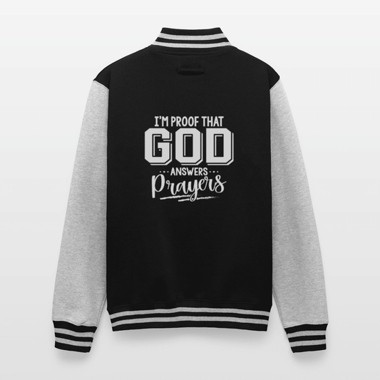 I'm Proof That He Answers Prayers Men's Christian Heavyweight Letterman Jacket - ClaimedbyGodDesigns