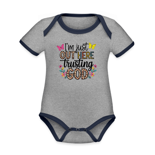 I'm Just Out Here Christian Organic Contrast Short Sleeve Baby Jumpsuit - ClaimedbyGodDesigns