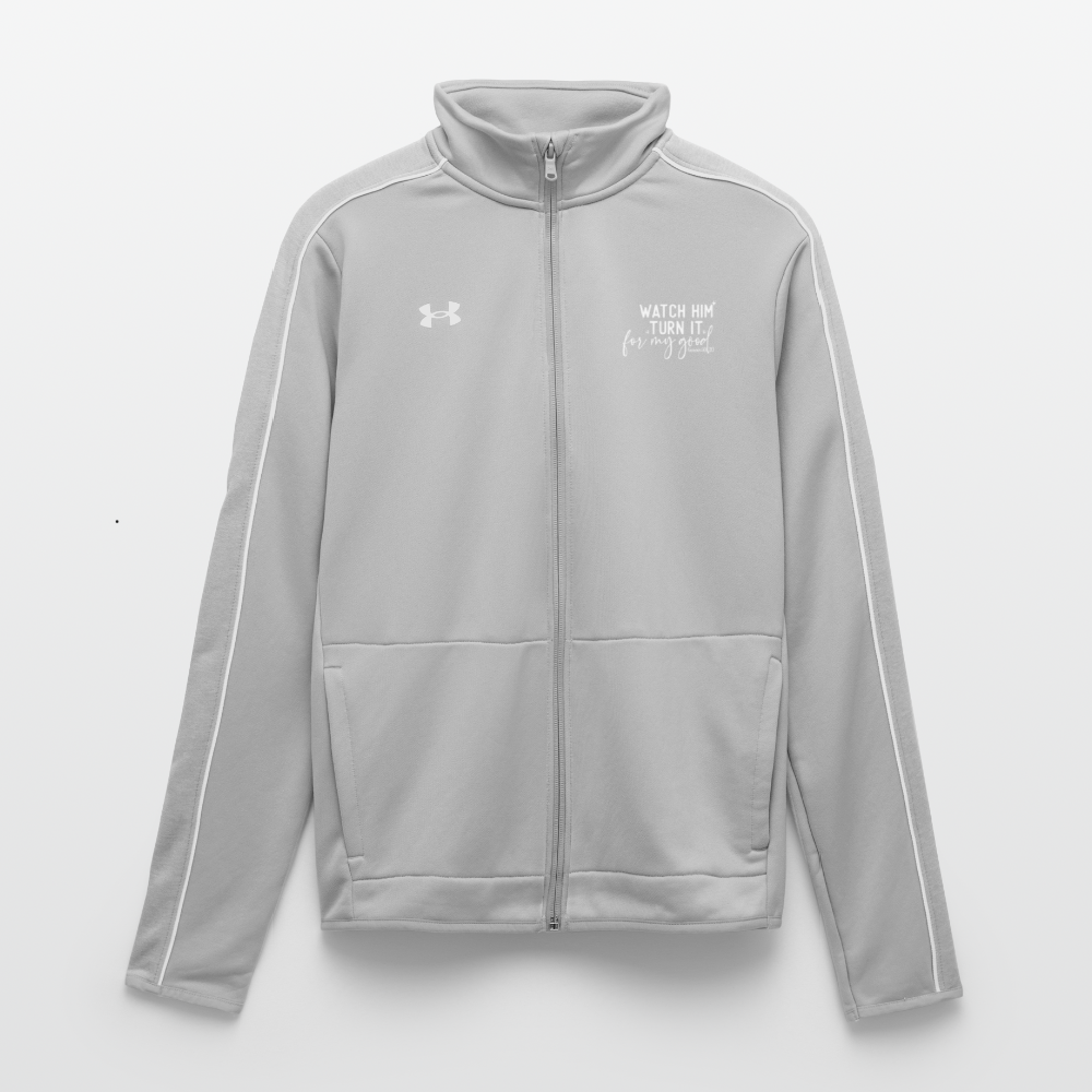 Watch Him Turn It Christian Women's Full Zip Gym Sweater - light gray