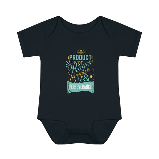Product Of Prayer Promise & Perseverance Christian Baby Onesie Printify