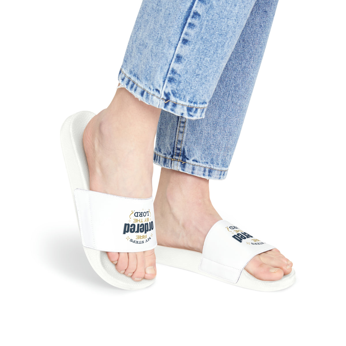 My Steps Are Ordered By The Lord Women's PU Christian Slide Sandals Printify