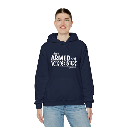 She's Armed And Dangerous Ephesians 6:10 Women's Christian Hooded Pullover Sweatshirt