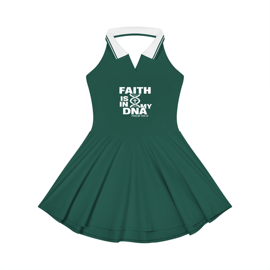 Faith Is In My DNA Women's Christian Collared Halter A - Line Tennis Dress - ClaimedbyGodDesigns