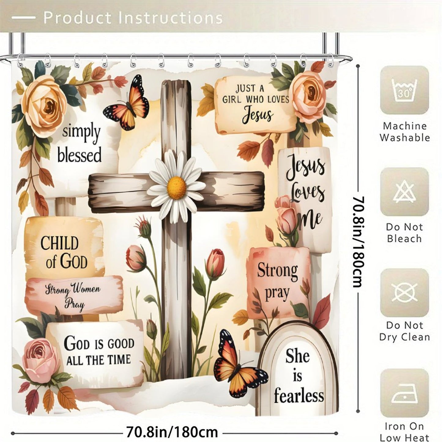 Words Of Affirmation Christian Waterproof Shower Curtain