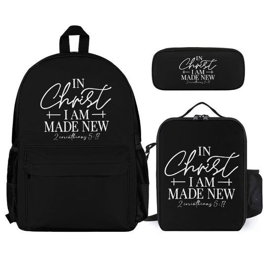 2 Corinthians 5:17 In Christ I Am Made New Set of 3 Christian Bags (Shoulder Bag Lunch Bag & Pencil Pouch) - ClaimedbyGodDesigns