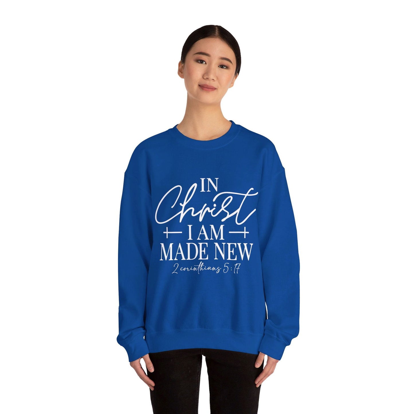 2 Corinthians 5:17 In Christ I Am Made New Unisex Heavy Blend™ Crewneck Christian Sweatshirt - ClaimedbyGodDesigns