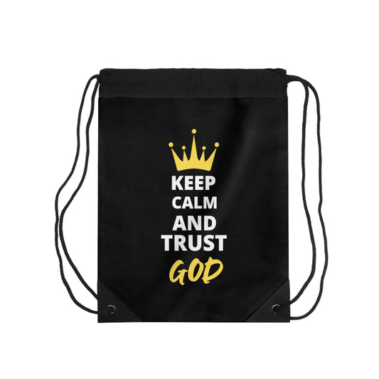 Keep Calm And Trust God Christian Drawstring Bag Printify