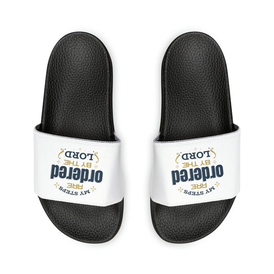 My Steps Are Ordered By The Lord Men's PU Christian Slide Sandals Printify