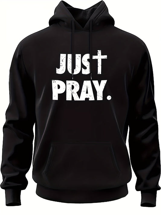 Just Pray Plus Size Men's Christian Pullover Hooded Sweatshirt claimedbygoddesigns
