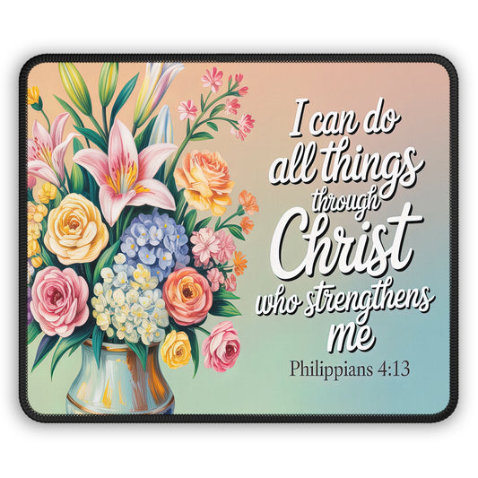 Inspirational Floral Gaming Mouse Pad - Philippians 4:13 - ClaimedbyGodDesigns