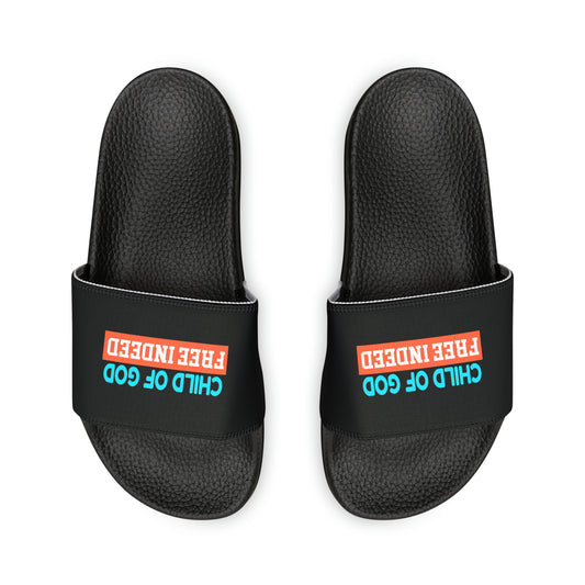 Child Of God Free Indeed Youth PU Christian Slide Sandals Printify