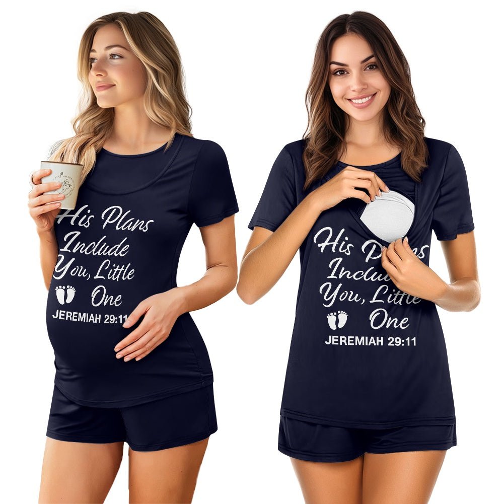 His Plans Include You Little One Christian Maternity Short Sleeve Pajama Set - ClaimedbyGodDesigns