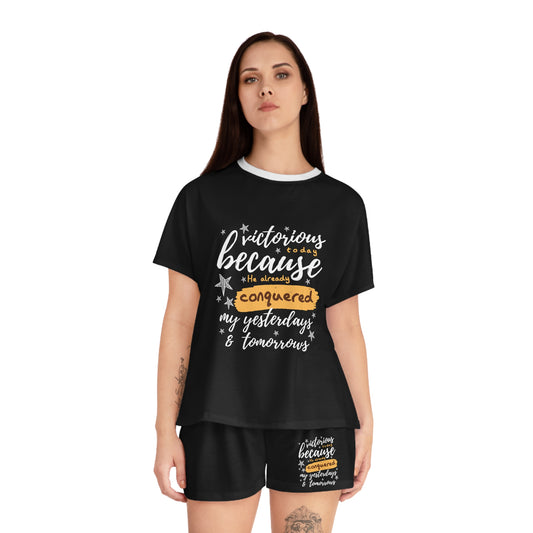 Victorious Today Because He Already Conquered My Yesterdays & Tomorrows Women's Christian Short Pajama Set Printify