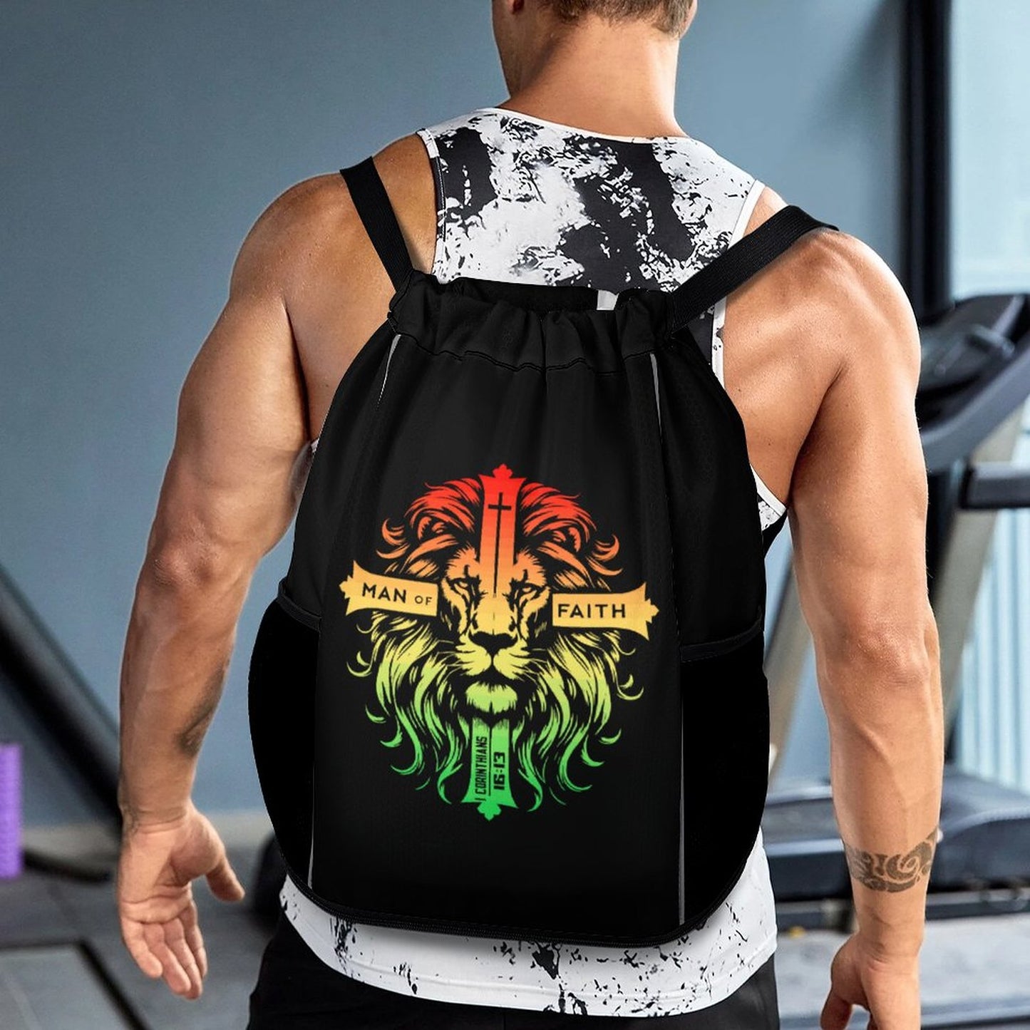 MAN OF FAITH Christian Waffle Cloth Drawstring Bag SALE-Personal Design